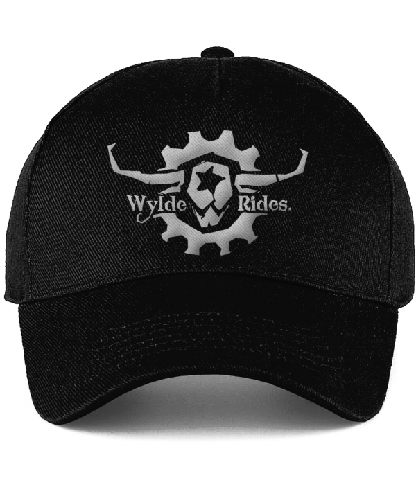 Black Cotton Hat Cap Headwear Wylde Rides Ebike Clothing Black & White Bull Skull Logo Design Merch Apparel