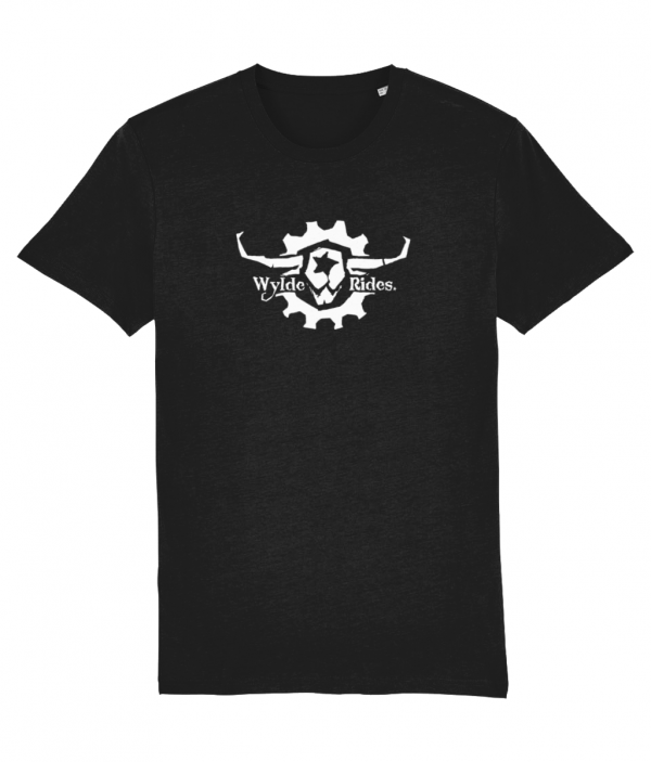 Black Organic Cotton Short Sleeve T-Shirts Wylde Rides Ebike Clothing Black & White Bull Skull Logo Design Merch Apparel
