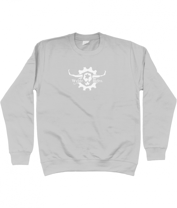 Long Sleeve Sweater Wylde Rides Ebike Clothing Black & White Bull Skull Logo Design Merch Apparel