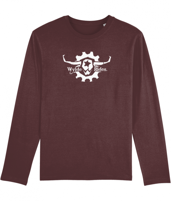 Organic Cotton Long Sleeve T-Shirts Wylde Rides Ebike Clothing Black & White Bull Skull Logo Design Merch Apparel Bourgendy