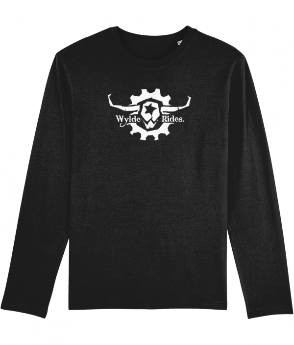 Organic Cotton Long Sleeve T-Shirts Wylde Rides Ebike Clothing Black & White Bull Skull Logo Design Merch Apparel