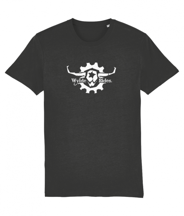 Dark Grey Organic Cotton Short Sleeve T-Shirts Wylde Rides Ebike Clothing Black & White Bull Skull Logo Design Merch Apparel